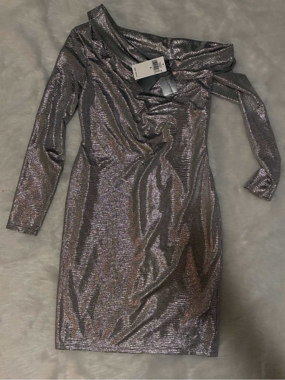 Ralph Lauren One-Shoulder Metallic Silver Dress - Picture 4 of 5